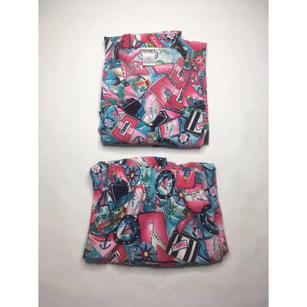 Koret Francisca Womens Travel Pattern Shirt and Shorts‎ 18W Blue Pink F